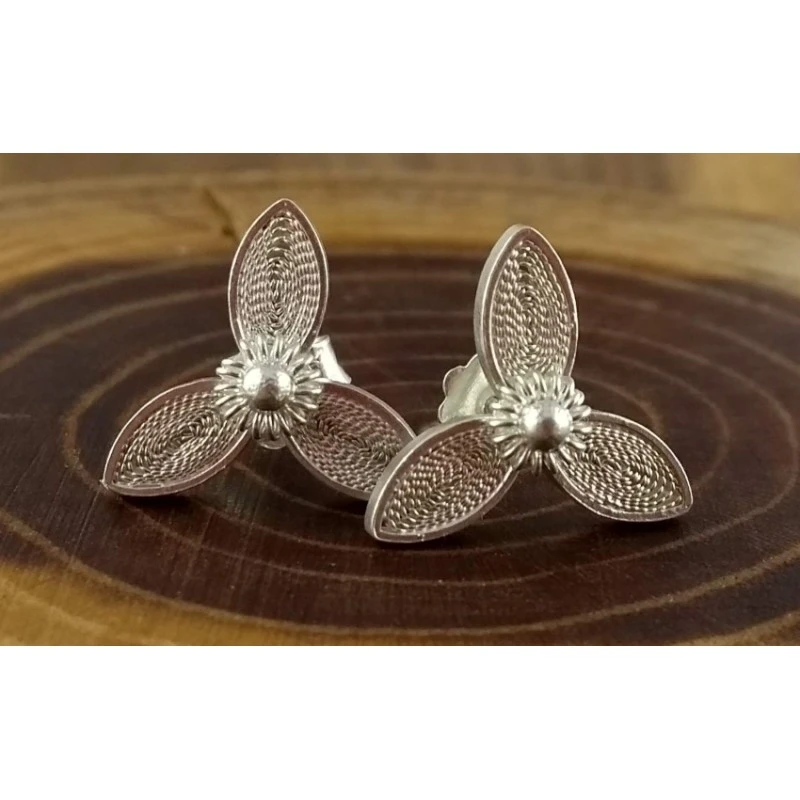 Boucles D'oreille En Filigrane D'argent 3 PĂ©tales - Micotiti â Image 2