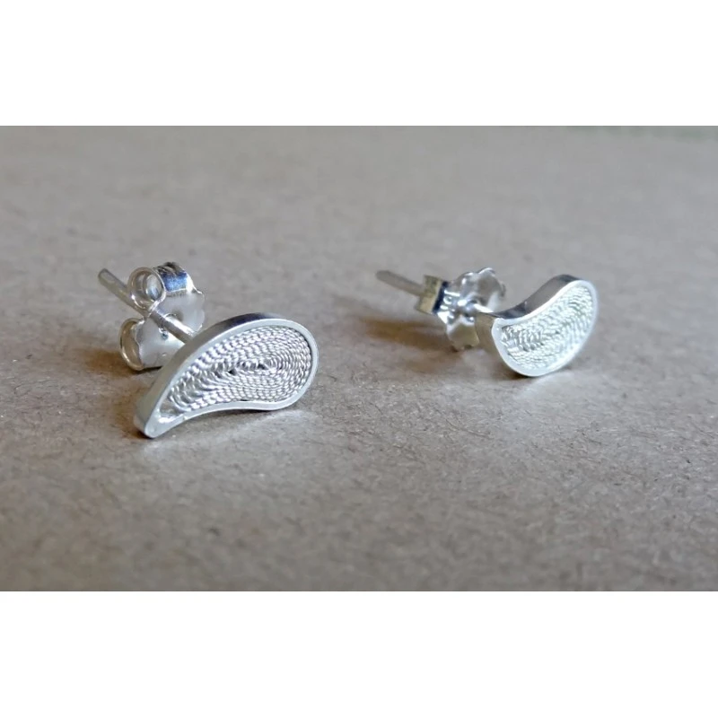 Boucles D'oreille Tige Feuille En Filigrane D'argent - Micotiti