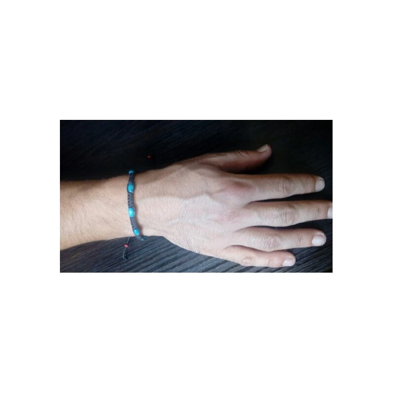 Bracelet Bleu Coton Et Bois â Image 2