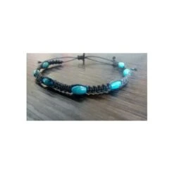 Bracelet Bleu Coton Et Bois