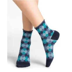 Chaussettes Courtes Psychedeliques Jeans En Coton - Bleu Forêt