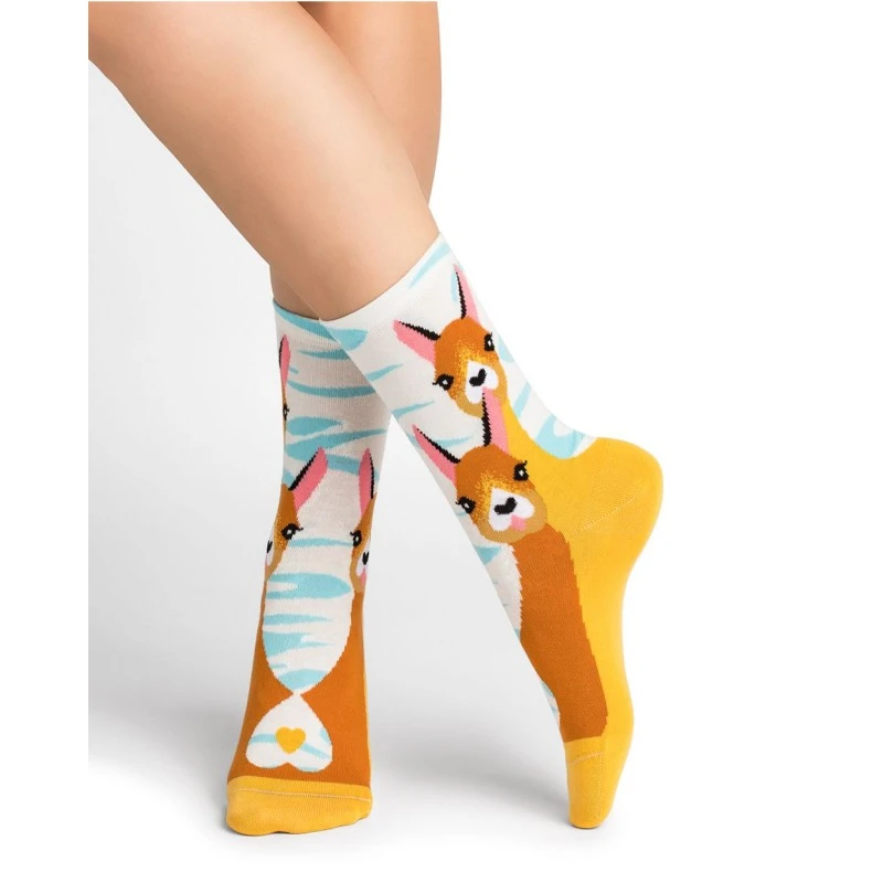 Chaussettes Lamas Moutarde En Coton - Bleu ForĂȘt