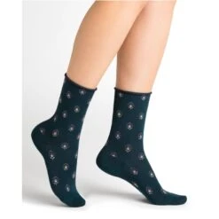 Chaussettes Veloutées All Over Fleurettes En Coton - BleuForêt