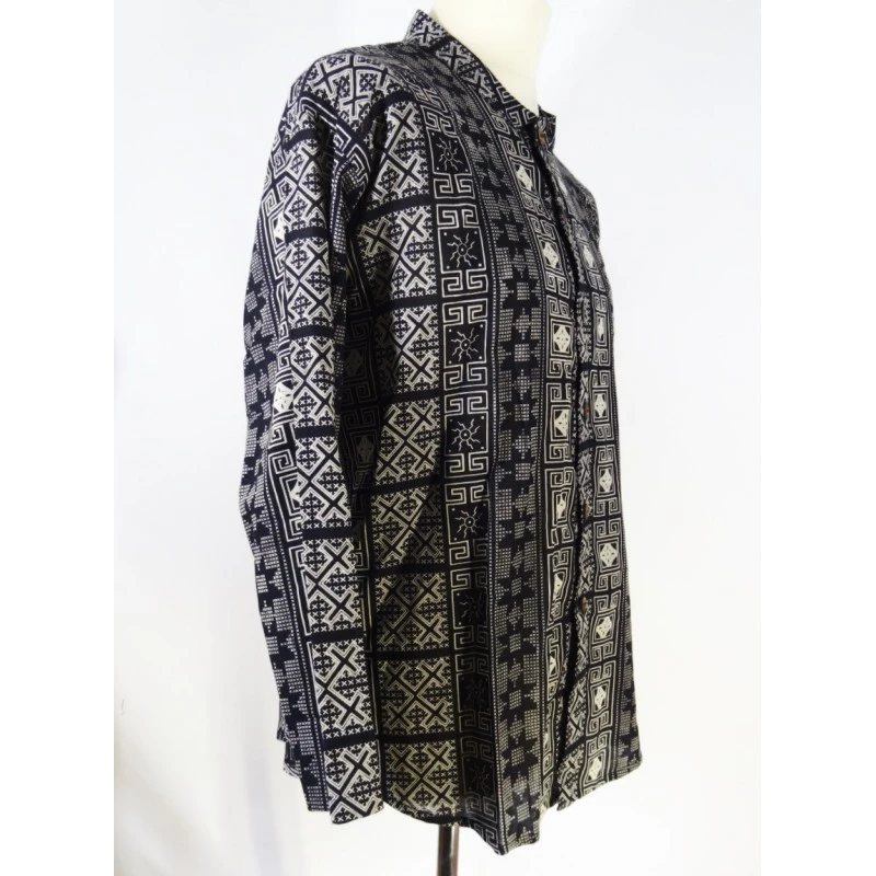 Chemise Tribu Bambou Patchwork Noir En Coton - Yak Hotel â Image 2