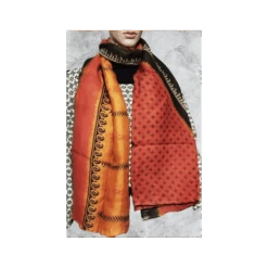 Etole En Soie Naturelle Imprimé Orangé Noir - Phil De Soie