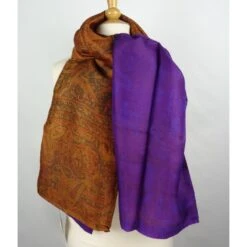 Etole En Soie Naturelle Réversible Marron/violet - Phil De Soie